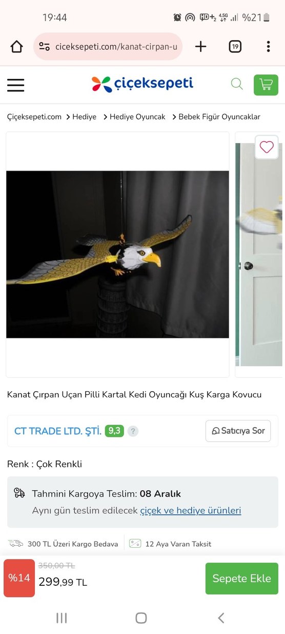 Kanat Çırpan Pilli Kartal Kedi Oyuncağı - Görsel 4