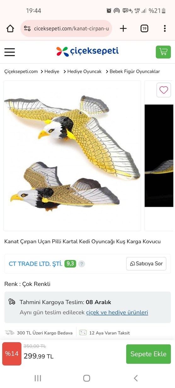 Kanat Çırpan Pilli Kartal Kedi Oyuncağı - Görsel 2
