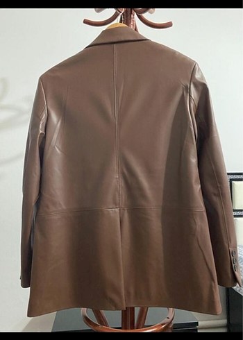 Düğmeli Kahverengi Deri Kadın Ceket - Görsel 4