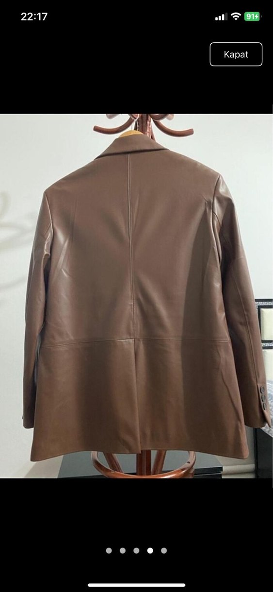 Düğmeli Kahverengi Deri Kadın Ceket - Görsel 4