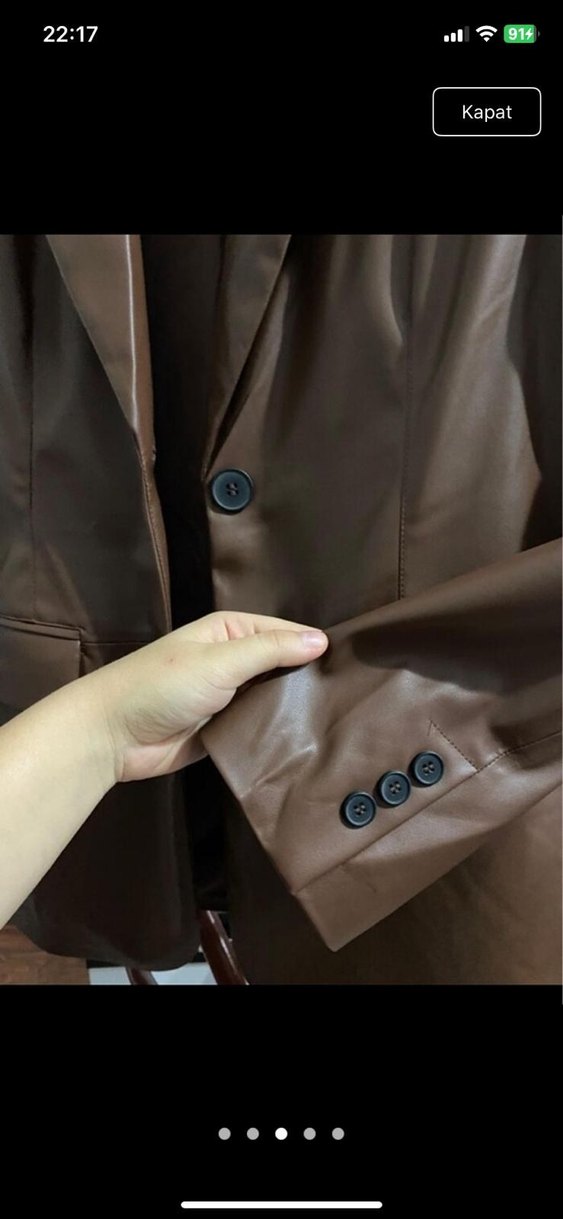 Düğmeli Kahverengi Deri Kadın Ceket - Görsel 2