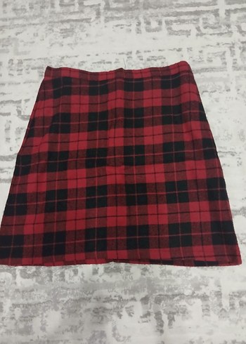 Kırmızı Ekose Mini Etek