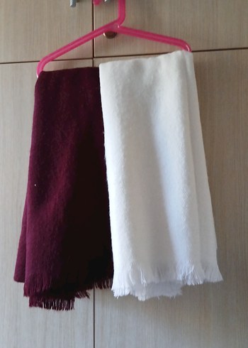 Kadın Beyaz bordo 2li Rahat Drape Şal