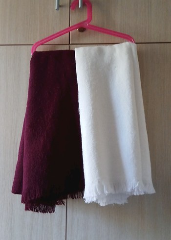 Addax Kadın Beyaz bordo 2li Rahat Drape Şal