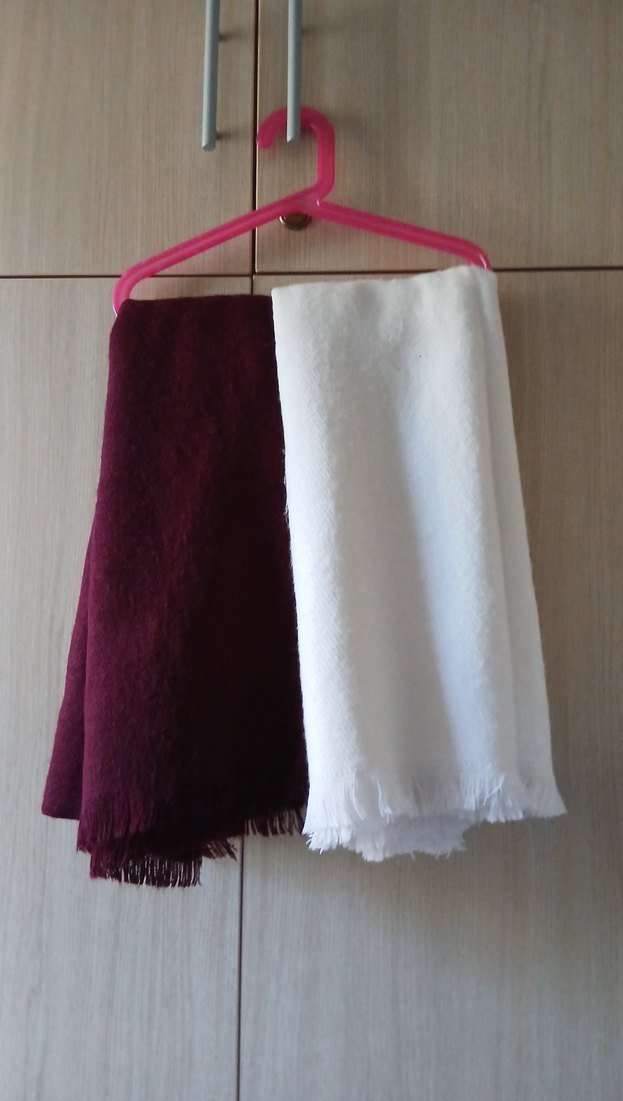 Kadın Beyaz bordo 2li Rahat Drape Şal - Görsel 2