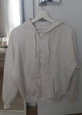 34 Beden Koton Kadın Gri Kapüşonlu Fermuarlı Sweatshirt