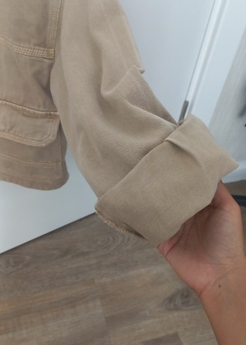 Pull and Bear Bej Düğmeli Kadın Kot Ceket - Görsel 6