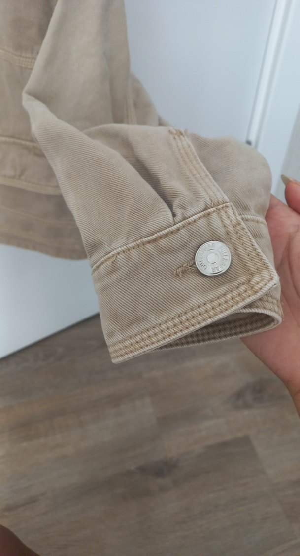 Pull and Bear Bej Düğmeli Kadın Kot Ceket - Görsel 5