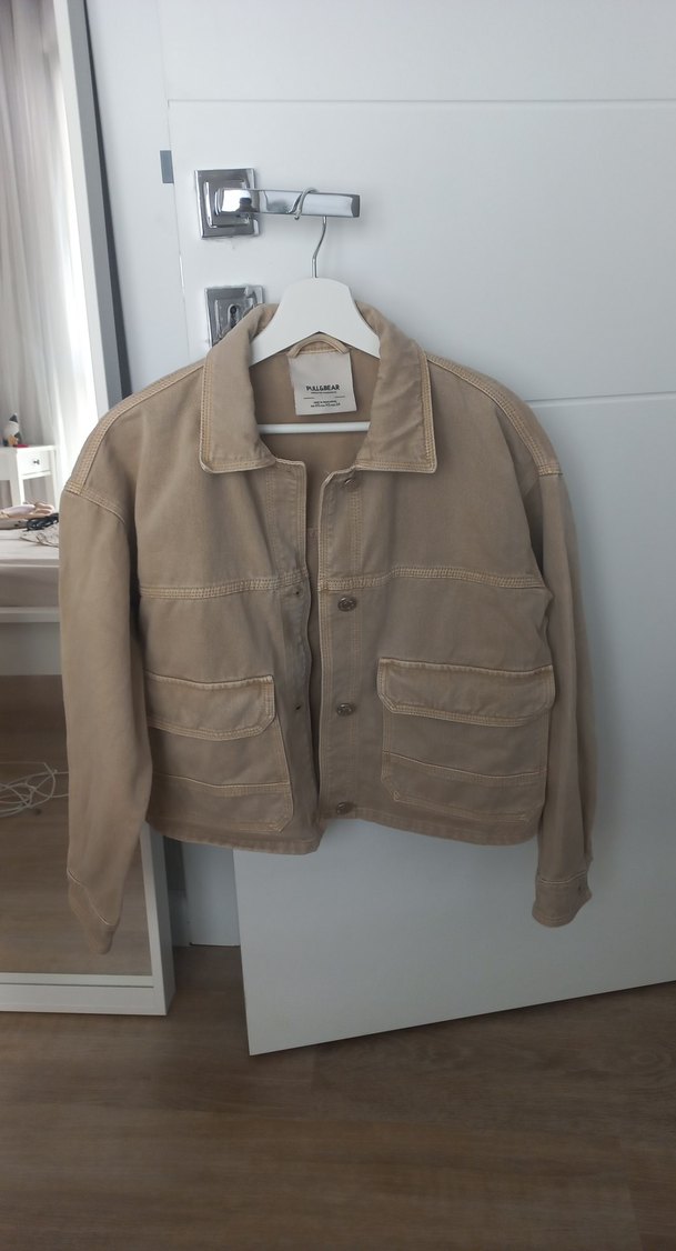 Pull and Bear Bej Düğmeli Kadın Kot Ceket - Görsel 2