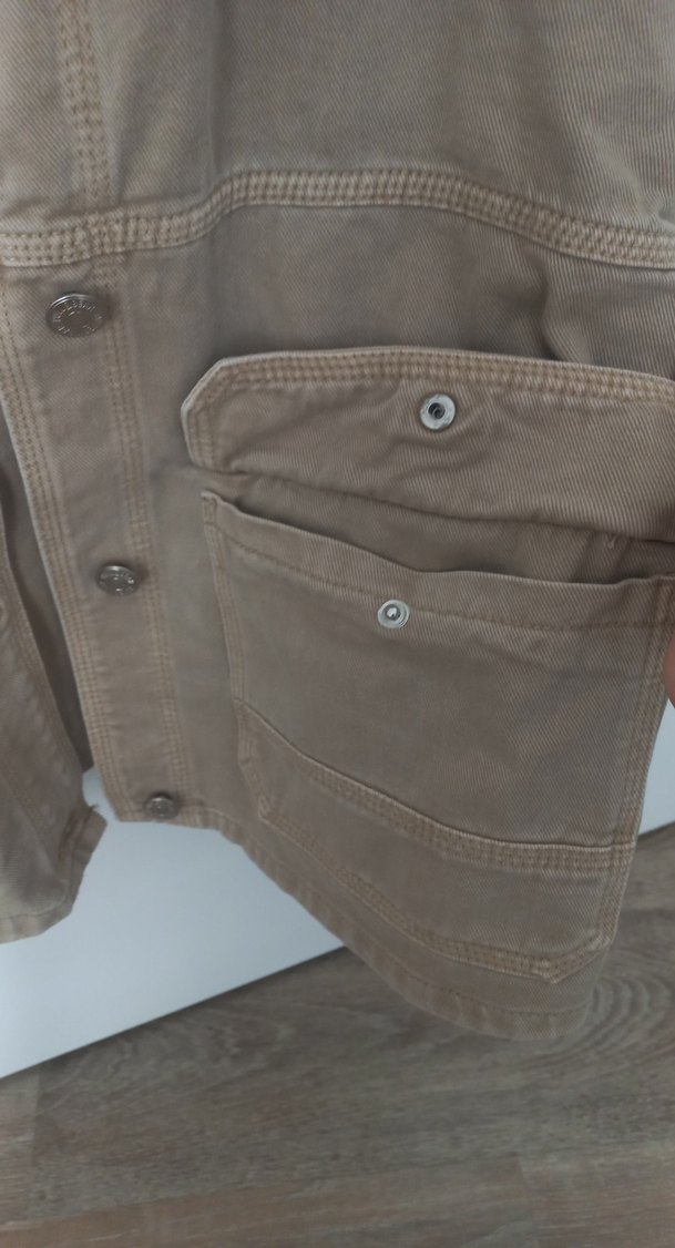 Pull and Bear Bej Düğmeli Kadın Kot Ceket - Görsel 4