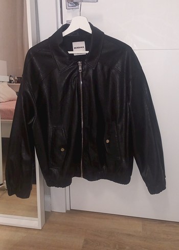 Bershka Siyah Deri Ceket Fermuarlı - Görsel 5