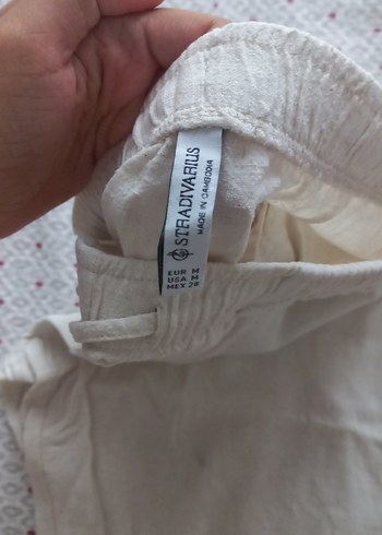 Stradivarius Keten Bluz Pantolon Takım, Salaş Kesim, Kolsuz - Görsel 5