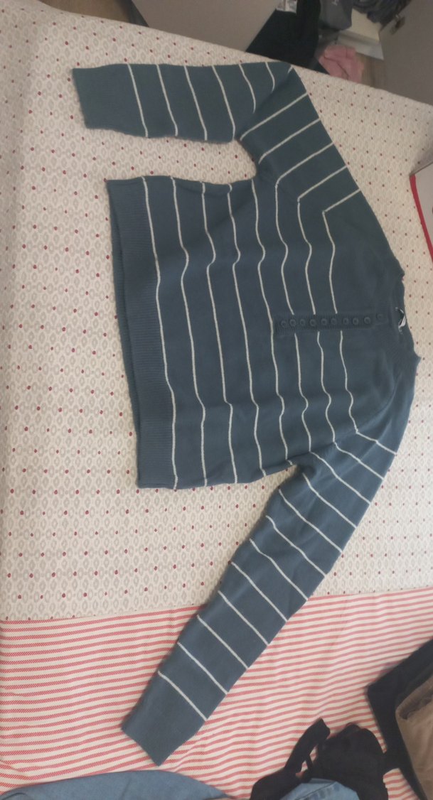 Addax Mavi Çizgili Düğmeli Kazak - Görsel 3