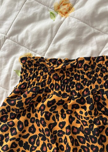 40 Beden Leopar Desenli Fırfırlı Mini Etek