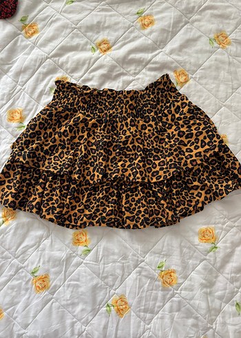 Leopar Desenli Fırfırlı Mini Etek