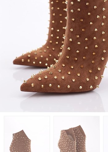 Kahverengi Süet Zımbalı Stiletto Bot - Görsel 8