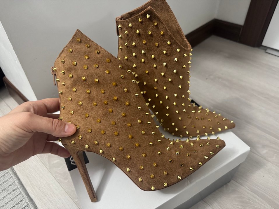 Kahverengi Süet Zımbalı Stiletto Bot - Görsel 2