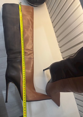 Kahverengi Deri İnce Topuklu Dizüstü Çizme - Görsel 7