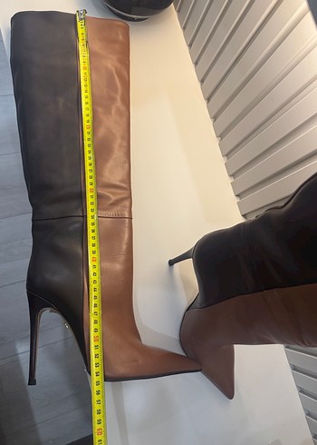Kahverengi Deri İnce Topuklu Dizüstü Çizme - Görsel 6