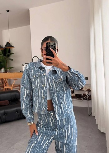 Zara Kadın Mavi Batik Desenli Denim Takım kot