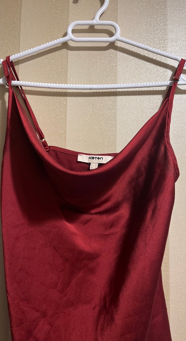 Bordo Saten Askılı Kadın Atlet - Görsel 3