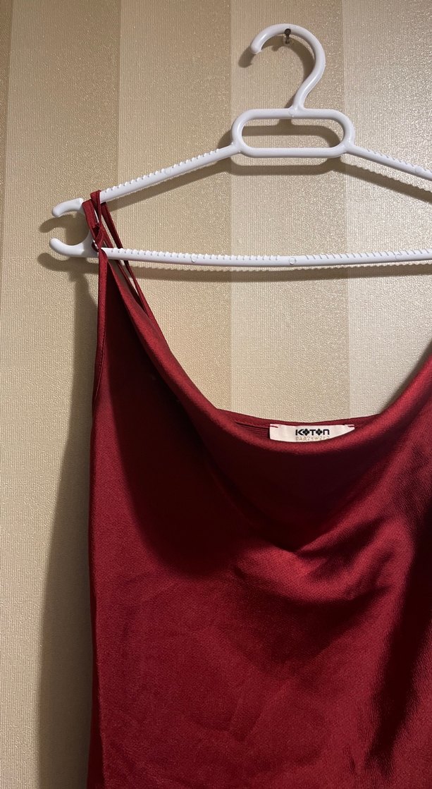 Bordo Saten Askılı Kadın Atlet - Görsel 2