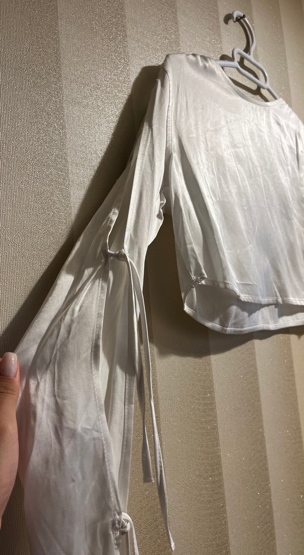 Kadın Beyaz saten Salaş Bluz - Görsel 3