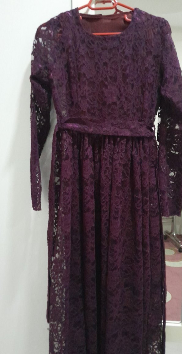 Bordo Dantelli Uzun Kollu Bohem Abiye Elbise - Görsel 2