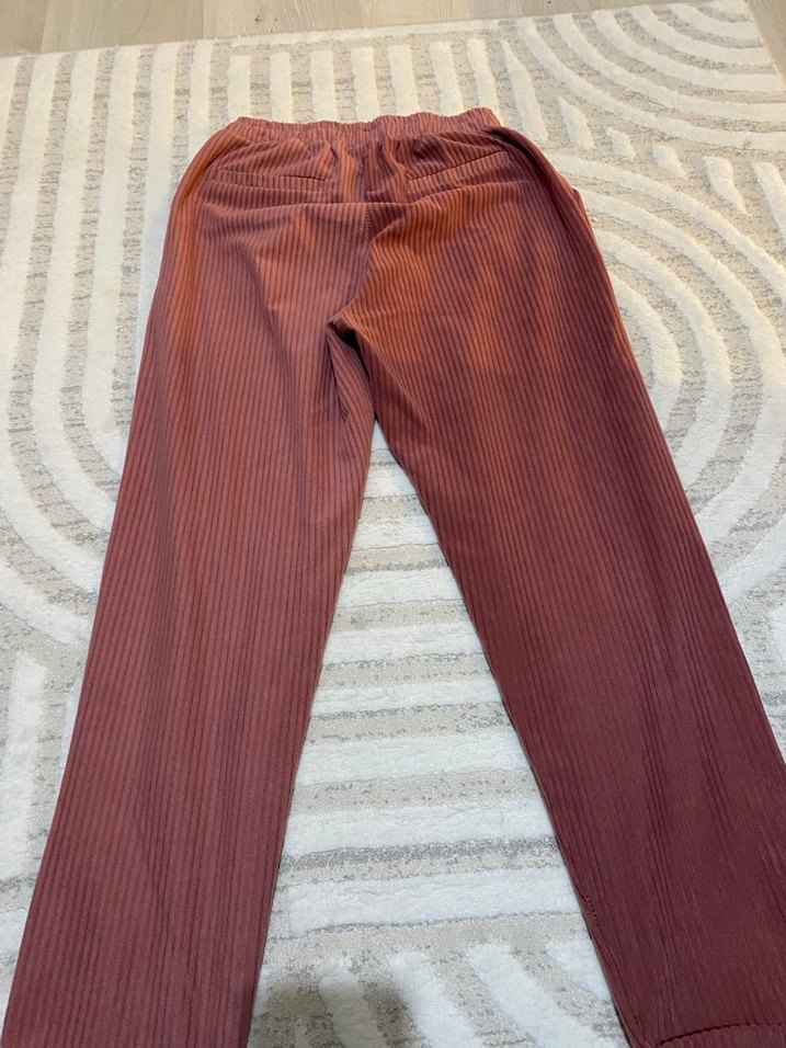 Bordo Kadın Keten Pilili Bol Pantolon - Görsel 2