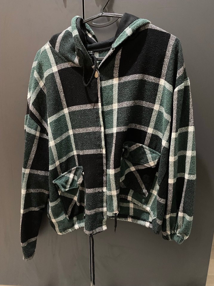 Düğmeli Yeşil Ekose Kadın Gömlek - Görsel 2