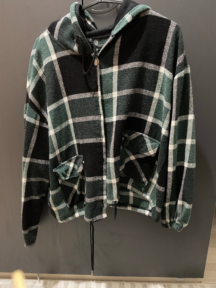 Düğmeli Yeşil Ekose Kadın Gömlek - Görsel 3