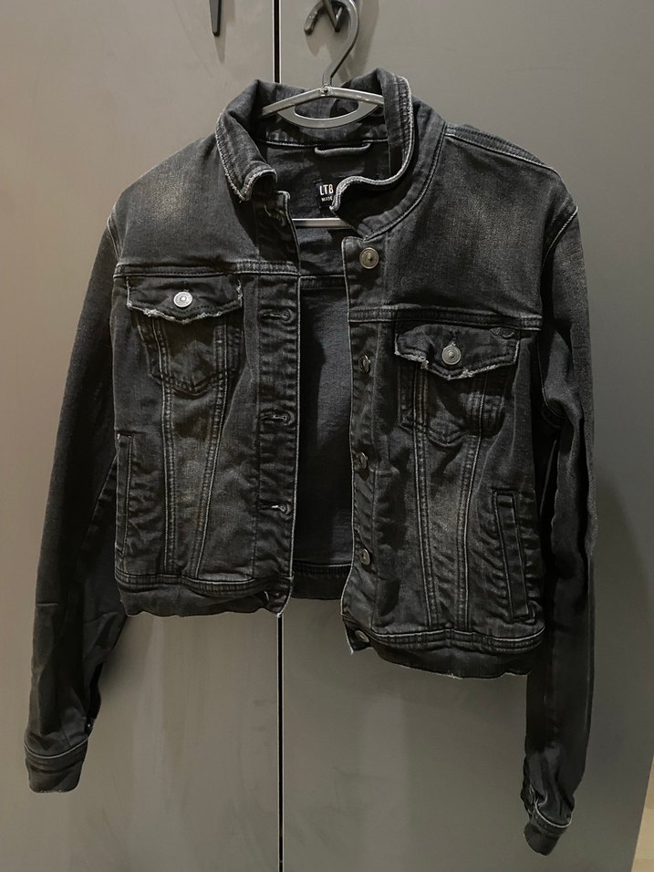 Düğmeli Siyah Kadın Denim Ceket - Görsel 2