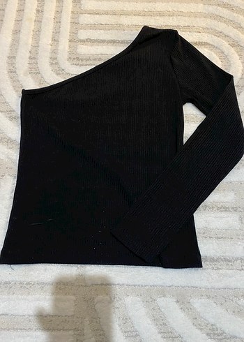 Tek Omuz Siyah Kadın Triko Kazak - Görsel 2