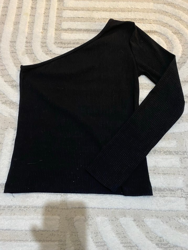 Tek Omuz Siyah Kadın Triko Kazak - Görsel 2