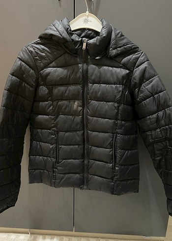 Kadın Siyah Deri Kapitone Mont - Görsel 4