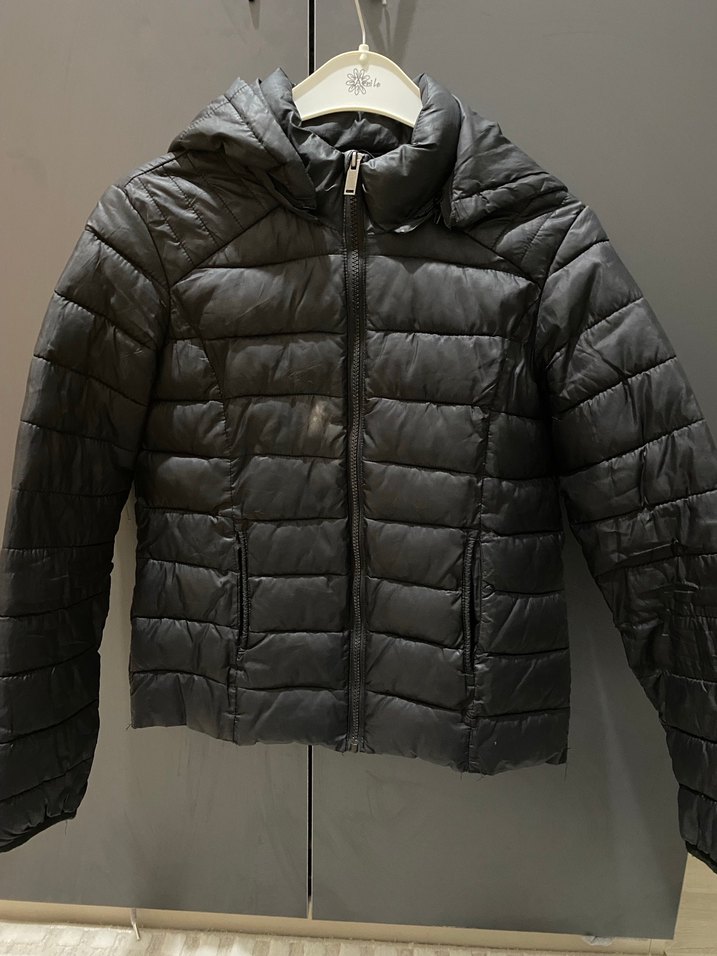 Kadın Siyah Deri Kapitone Mont - Görsel 4