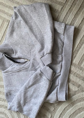 Gri Yarım Fermuarlı Kadın Sweatshirt - Görsel 2