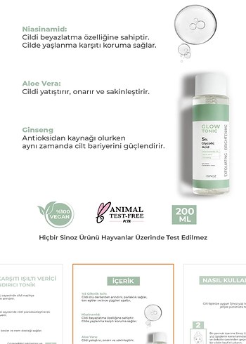 Beden Renk Sinoz Işıltı Verici Aydınlatıcı Tonik 5% Glikolik Asit