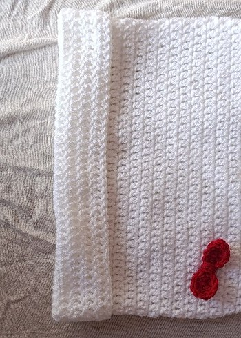 Beyaz Örgü Hello kitty bere - Görsel 3