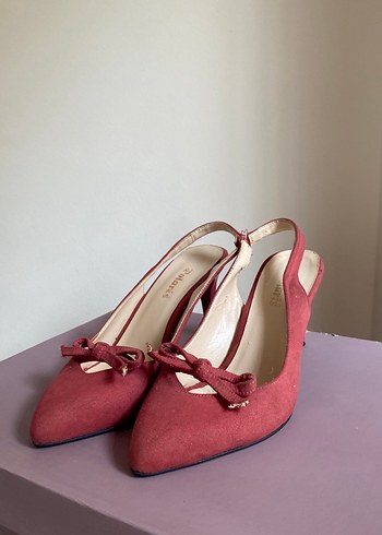 Bordo Süet Stiletto Kadın Abiye Ayakkabı - Görsel 2