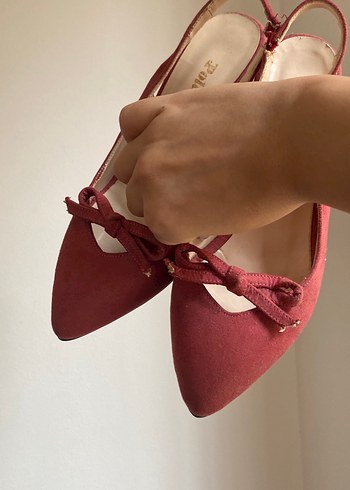 Bordo Süet Stiletto Kadın Abiye Ayakkabı - Görsel 4