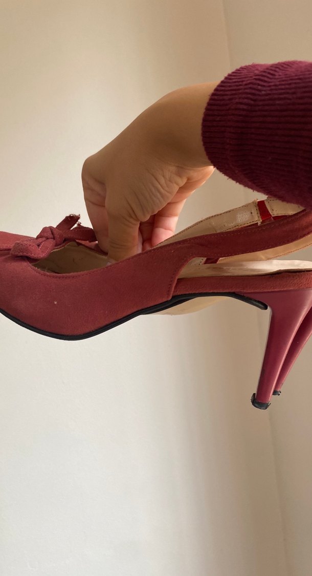 Bordo Süet Stiletto Kadın Abiye Ayakkabı - Görsel 5