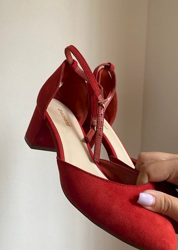 Klasik Kırmızı Süet Topuklu Kadın Ayakkabı - Görsel 5