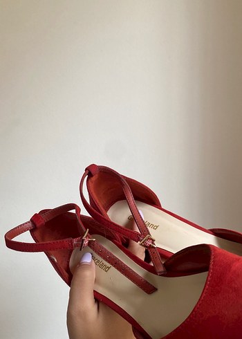Klasik Kırmızı Süet Topuklu Kadın Ayakkabı - Görsel 7