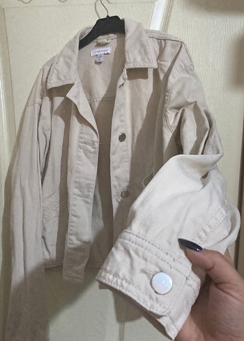 Bej düğmeli keten kadın ceket - Görsel 3