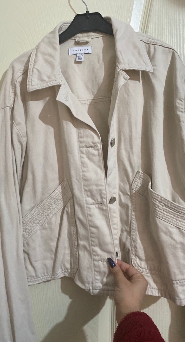 Bej düğmeli keten kadın ceket - Görsel 4