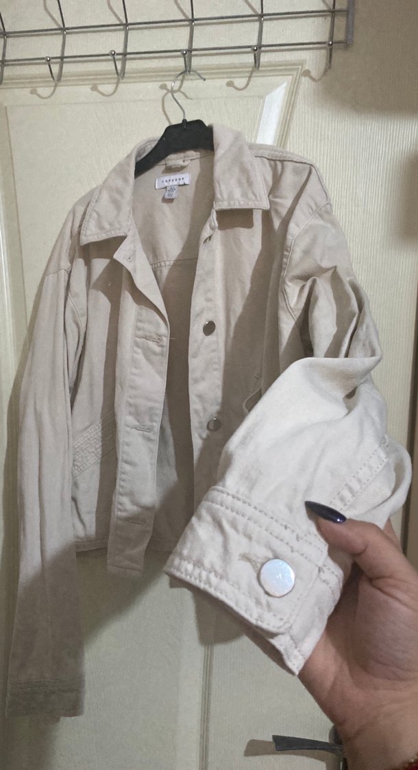 Bej düğmeli keten kadın ceket - Görsel 3