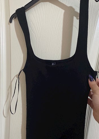 Siyah İnce Askılı Midi Triko Elbise - Görsel 3