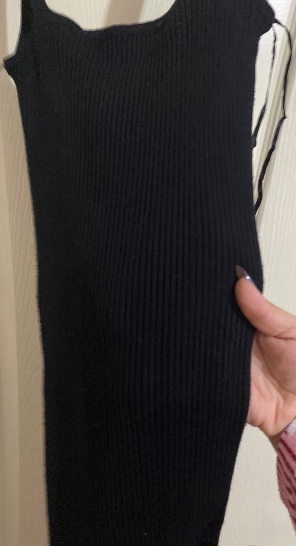 Siyah İnce Askılı Midi Triko Elbise - Görsel 2