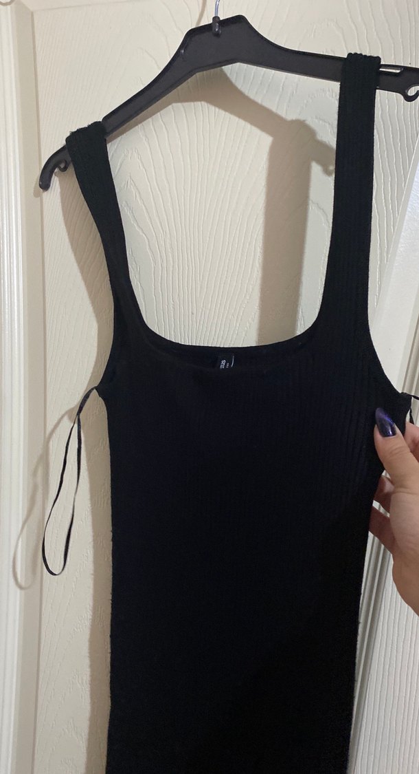 Siyah İnce Askılı Midi Triko Elbise - Görsel 3